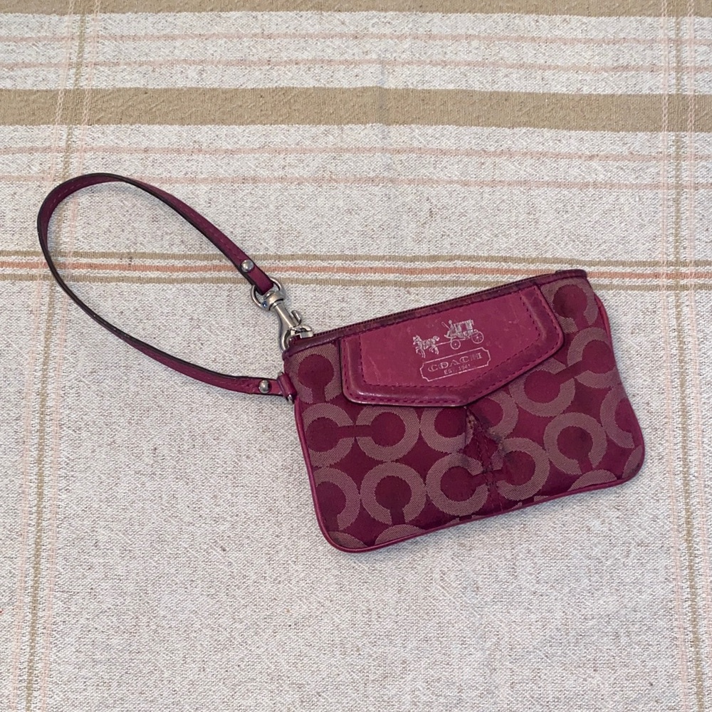 Coach Maroon Signature Wristlet